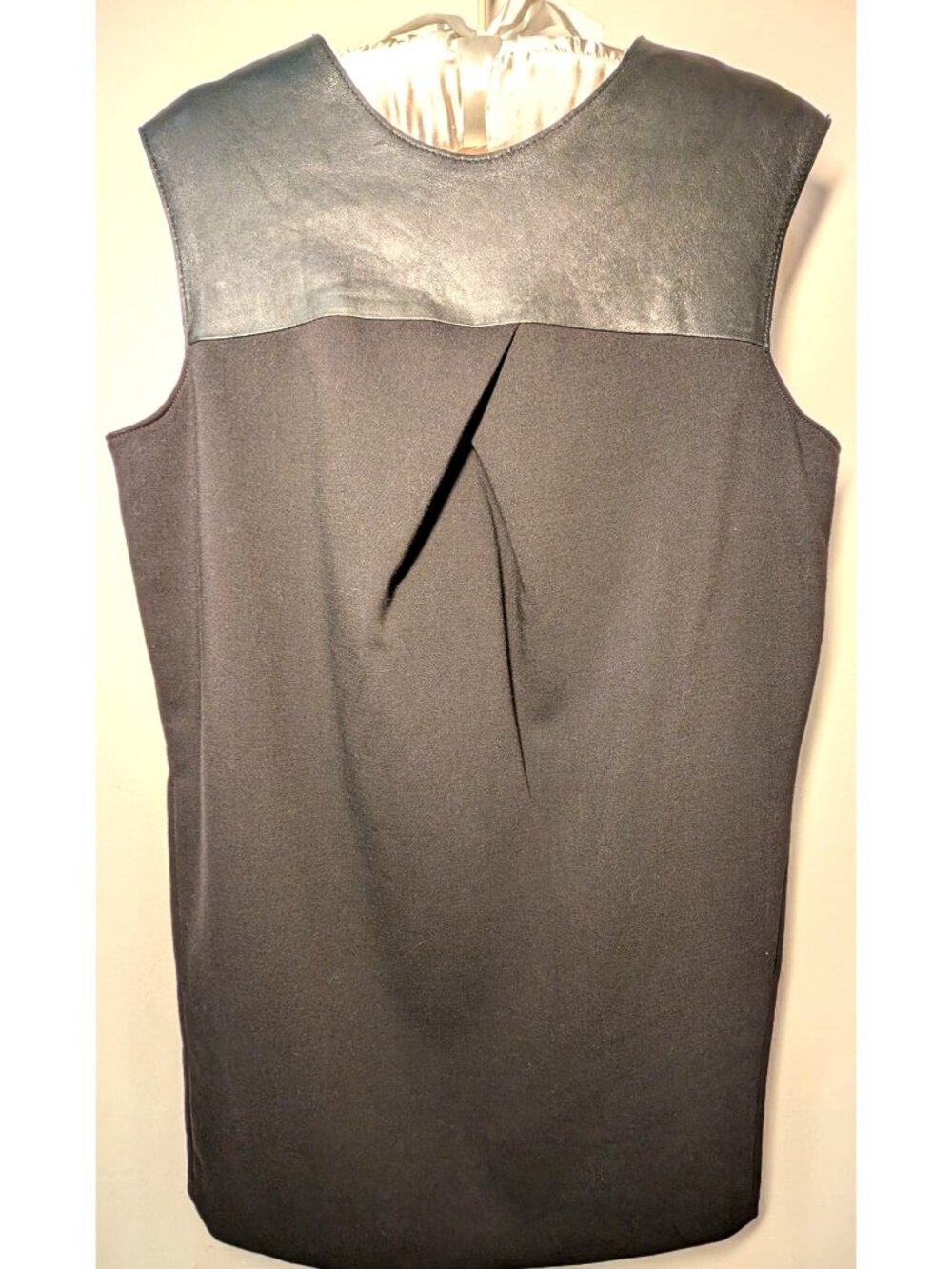 Banana Republic BR Monogram Black Cocoon Dress, Leather Yoke, Size 4